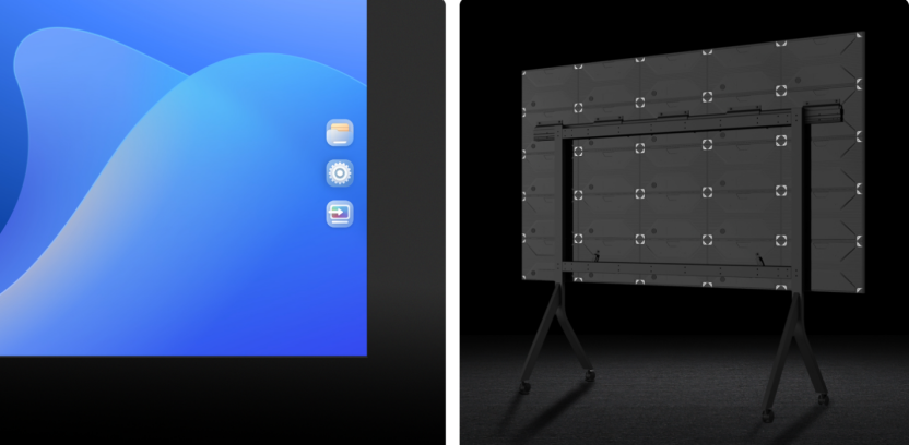 Modular exhibition LED display cabinets locking together for seamless installation